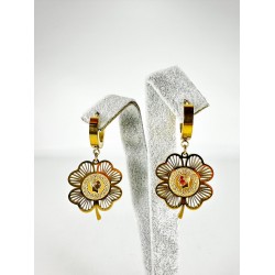 Gold Yonca Detaylı Lira Küpe